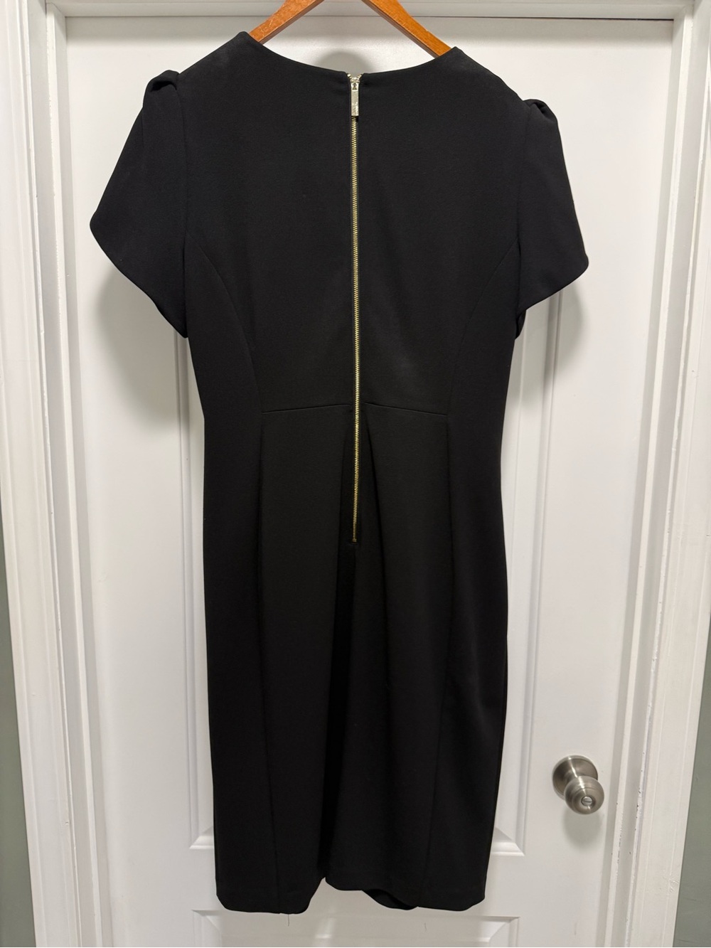 Calvin Klein Black Midi Sheath Dress with Puff Sleeves - Picture 8 of 13